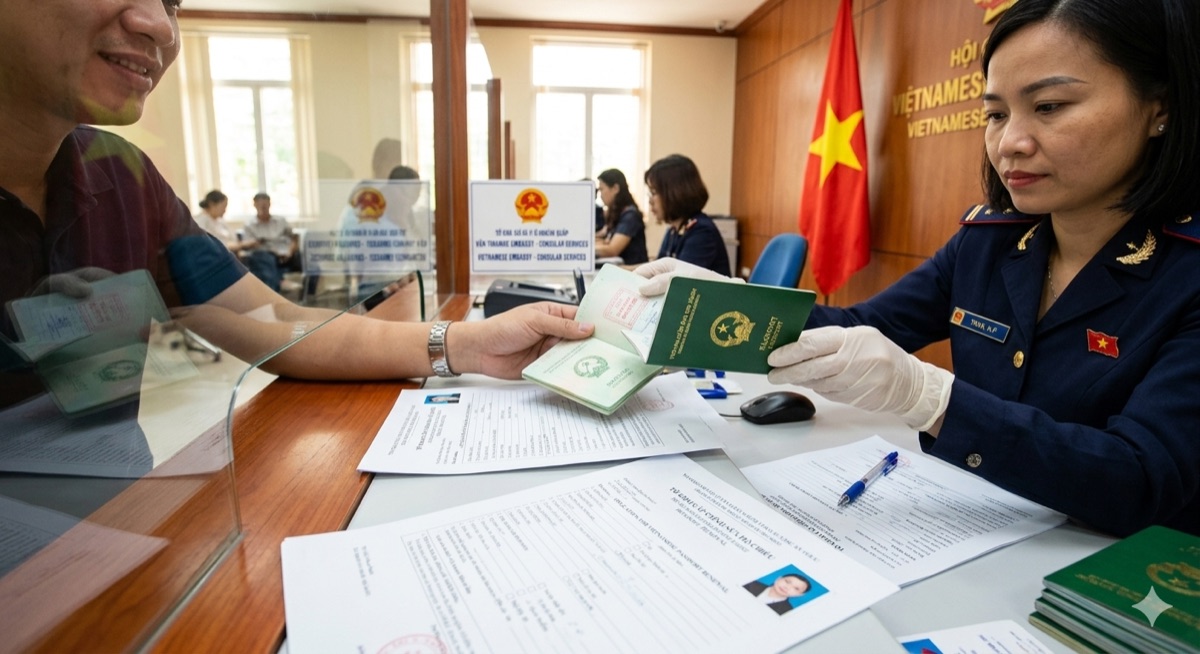 Vietnamese passport renewal at consulate office with application forms — how to renew Vietnamese passport in the United States